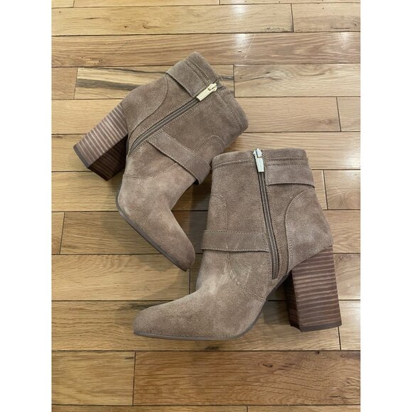 Vince Camuto Ankle Boot Simlee Wild Mushroom Heel Leather Suede Bootie Size 8 38 - Picture 4 of 7